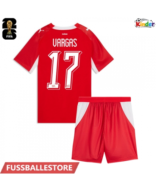 Günstige Schweiz Ruben Vargas #17 Heimtrikotsatz Kinder WM 2026 Kurzarm (+ Kurze Hosen)